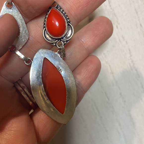 RED CORAL ❤️❤️❤️ 925 SS Plated and Stamped Necklace - Picture 4 of 4